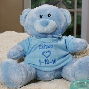 Embroidered New Baby Boy Blue Teddy Bear | Personalized Baby Gifts